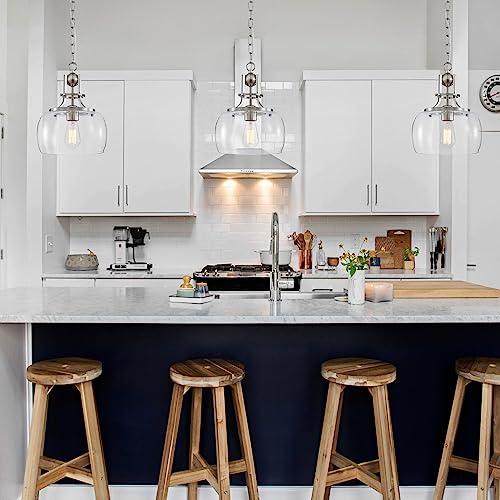 Chandelier Rustic Farmhouse Industrial Round Ceiling Pendant LED Light Fixture with Clear Glass Shades for Dining Room Kitchen Island Foyer Entryway