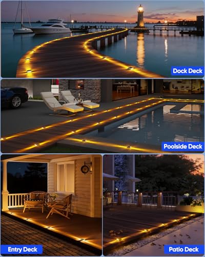 Solar Deck Lights Outdoor IP68 Waterproof 12 Pack Amber Warm (12 Count)