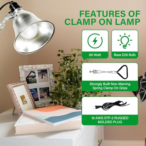 2 Pack Clamp Lamp Light with 5.5 Inch Aluminum Reflector up to 60 Watt E26 (2 Count)