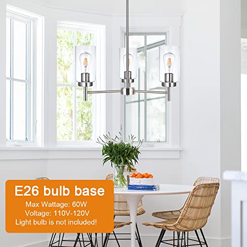 3 Lights Modern Chandeliers Metal Light Fixtures Ceiling Brushed Nickel Industrial Pendant Lighting for Dinging Room Living Room Kitchen Bedroom Hallway