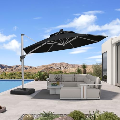Patio Umbrella with Base 13ft Solar LED Light Double Top