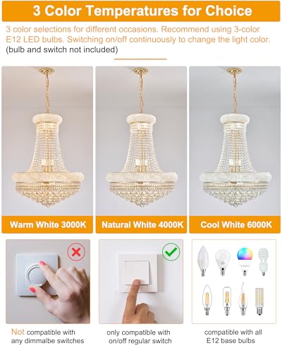 14 Lights Gold Finish Empire Crystal Chandelier Lighting for Dining Room Living Room Foyer Hallway Entryway