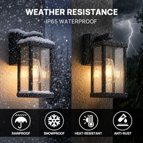 Porch Lights with GFCI Outlets Dusk to Dawn Outdoor Wall Lights Waterproof Exterior Lighting Fixtures Modern Outside Lights Wall Mount for House Patio Garage (2 Count)