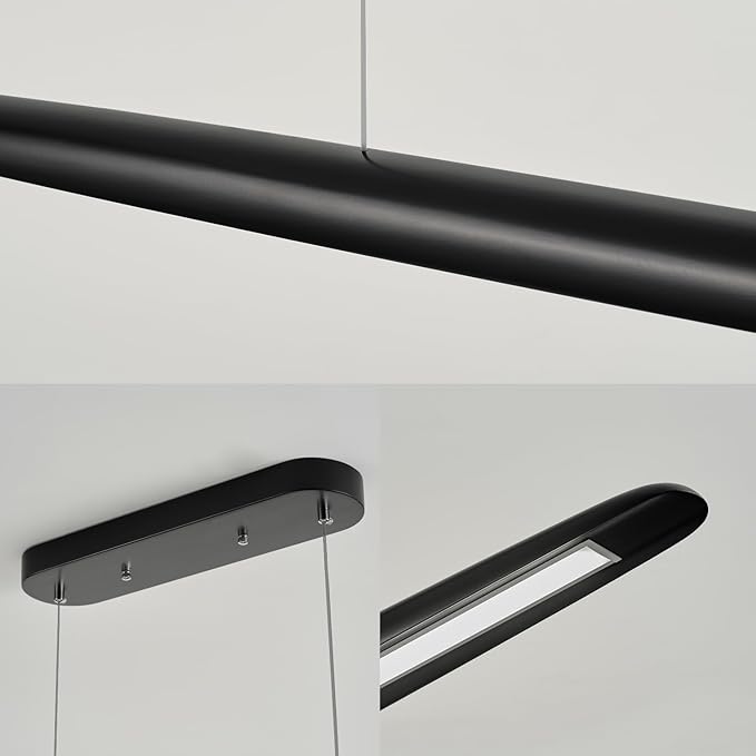 59inch Integrated Led Pendant Light 40w Dimmable Wood Black Linear Pendant Lighting Led Modern Island Light with Black Finish for Living Room Dining Room Billiard & Pool Lights - Aura Lighting