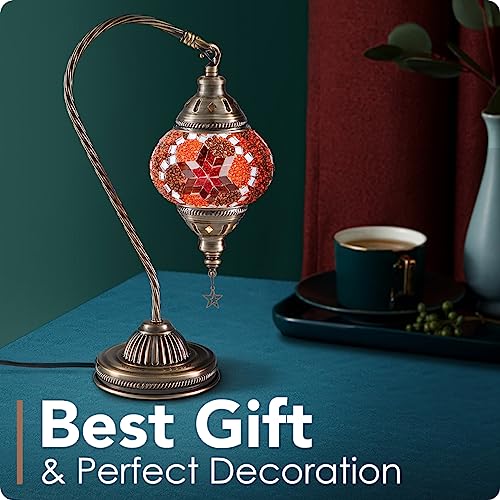 Turkish Moroccan Lamp with Bronze Base 3 Color Options Handmade Swan Neck Mosaic Glass Bedside Lamps for Bedroom