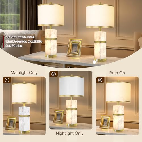 27" Alabaster Table Lamps Set of 2 with Night Light for Bedroom (2 Count)