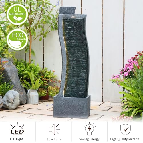 43H Modern Outdoor Water Fountain with LED Light for Garden Decor