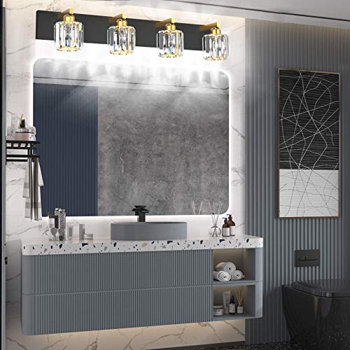 Crystal Bathroom Vanity Lighting Black Vanity Light Fixtures Modern Vanity Light for Bathroom 4 Lights