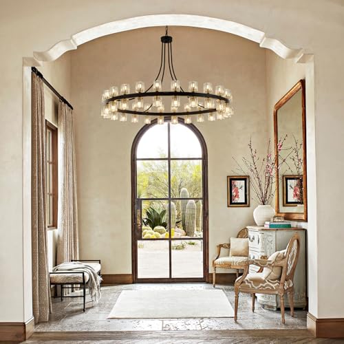 48" Wagon Wheel Chandelier Black Wagon Wheel Chandelier with Crystal Shade