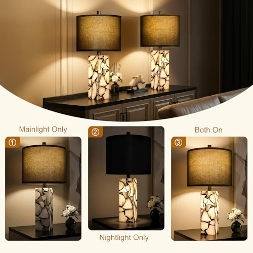 23" Alabaster Table Lamps Set of 2 for Bedroom with Night Light (2 Count)