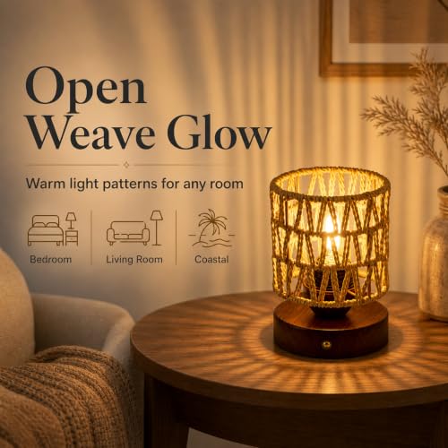 Cordless Operated Rattan Lamp