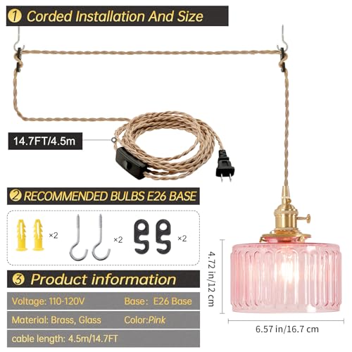 Plug in Pendant Light Hanging Light Fixtures with Plugin Cord On
