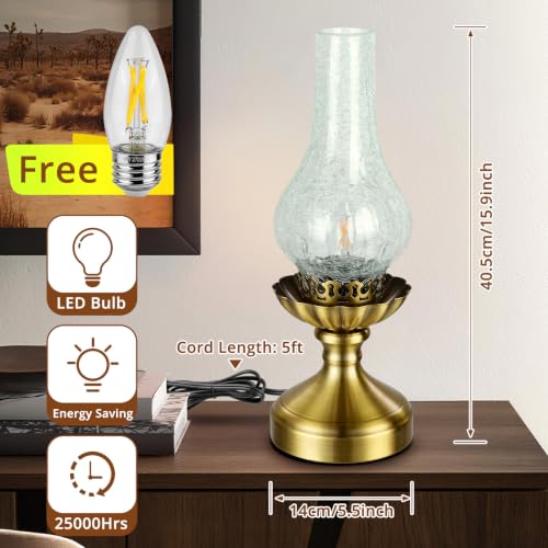 Vintage Brass Table Lamp with Clear Glass Shade