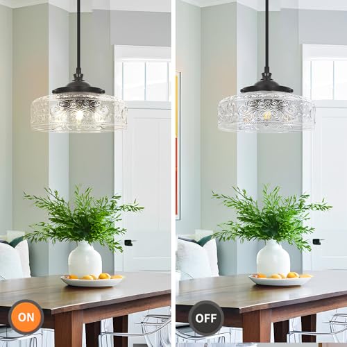 Black 3 Light Pendant Light with 12in Glass Shade
