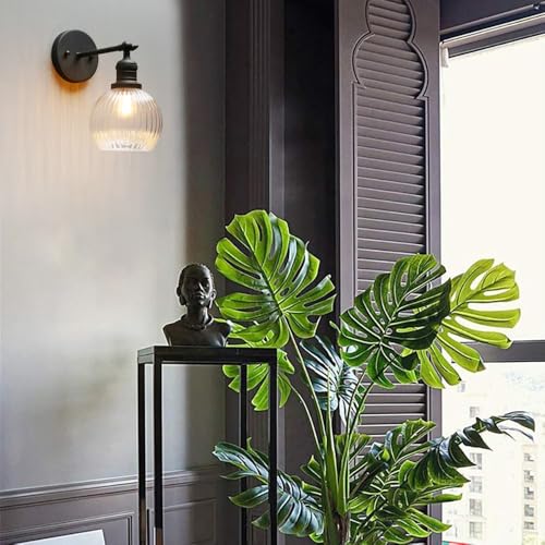 Vintage Wall Sconce Indoor Adjustable Wall Sconce with Ribbed Globe Glass Shade Black Wall Light Fixtures for Hallway Bathroom Kitchen Living Room