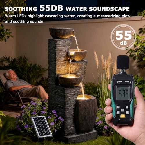 38.2" Tall Solar Water Fountain Outdoor Garden with LED Lights