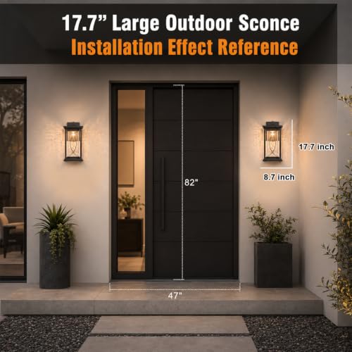 18" Extra Large Outdoor Sconce with photocell Sensor Coach Lantern Modern Large Exterior Light Fixture Waterproof Black Metal with Crack