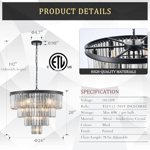 24" Smoke Gray Crystal Chandeliers