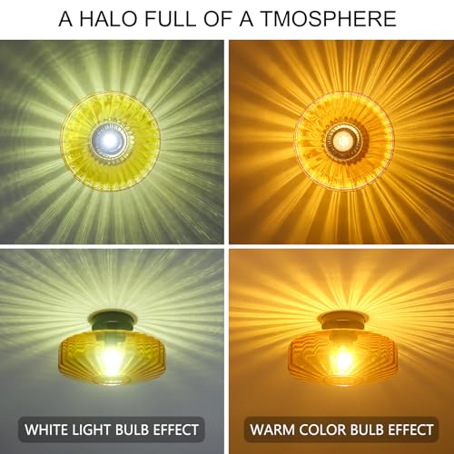 Amber Glass Ceiling Light Mid Century Retro Semi Flush Mount Ceiling Light