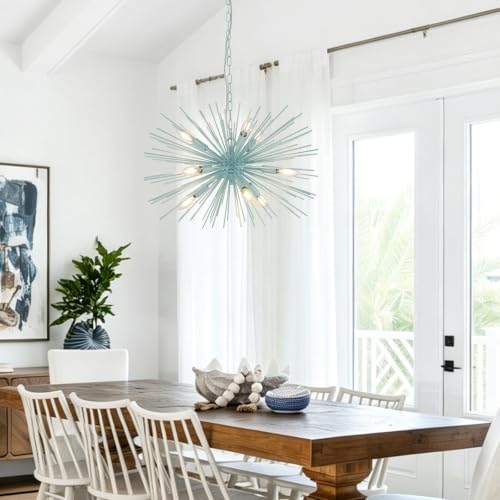 24in 9 Light Blue Modern Sputnik Chandelier Mid
