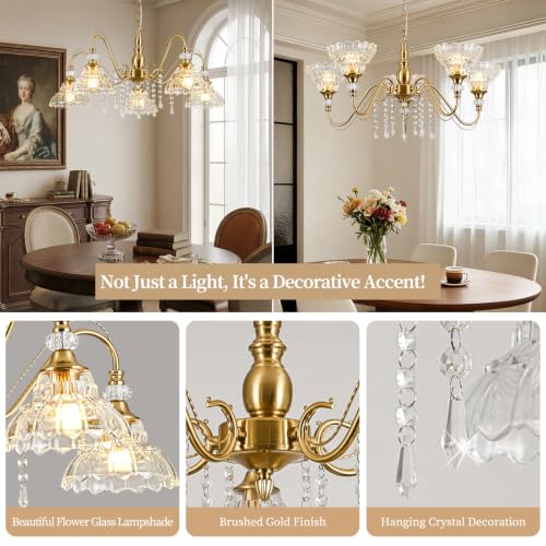 5 Light Vintage Chandelier in Brushed Gold Finish with Flower (5-Light / Gold)