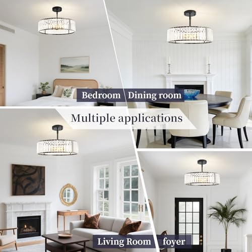 Modern Black Crystal Semi Flush Mount Ceiling Light Fixtures 16 in (Black / 16 in)