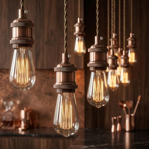 E26 Lamp Holder Socket Copper Metal Vintage Edison Bulb Holder IP20 Hardwired Medium Base Fitting for Pendant Wall Table Lamps DIY Indoor Lighting