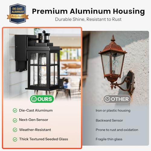 Black 2 Pack Motion Sensor Outdoor Lights for House with Outlet (2 Count)