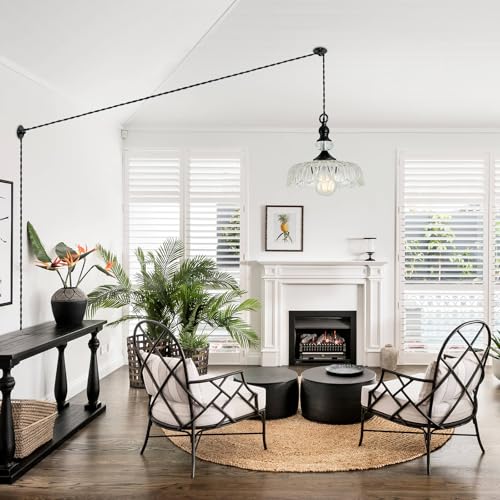 Plug in Glass Pendant Light Fixture Black Vintage Adjustable Chandelier Hanging Ceiling Light for Farmhouse Hallway Bedroom Foyer Kitcken Dining Room Island
