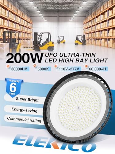 200W UFO LED High Bay Light 22500LM 5000K Commercial Grade for Shop