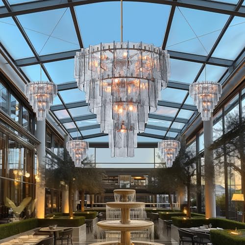 47" Extra Large Tiered Smoked Clear Textured Glass Chandelier