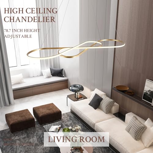 Modern LED Chandelier Gold Dimmable LED Pendant Light for Dining Room Light Fixture Over Table Modern Kitchen Island Lighting High Ceiling with Remote for Living Room