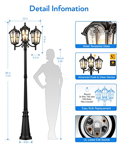 3 Head Outdoor Lamp Post Light Fixture
