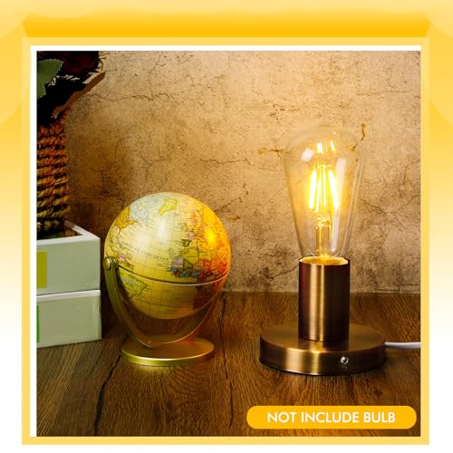 2 Pcs Polished Metal Desktop Lamp Base E26 E27 Screw Light Bulb Holder Sockets Night Light Base Lamp Replacement for Holding Bulb 6 Feet Cord on Off Switch Plug (2 Count)