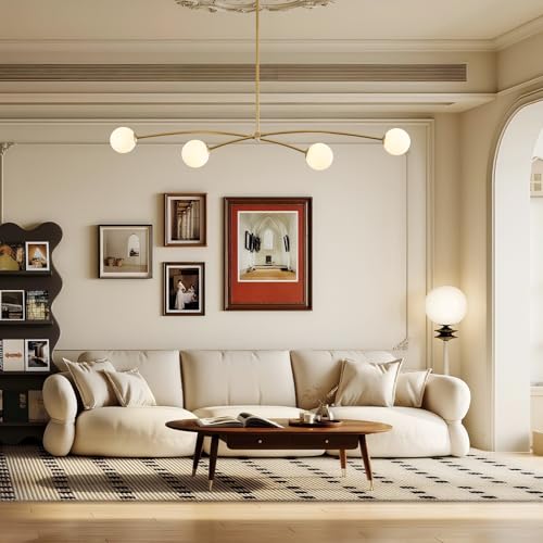 Gold Sputnik Chandelier with Milk Glass Globe 4 Lights L51 Inch