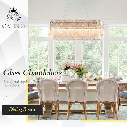35.5" Rectangle Crystal Glass Chandelier 6
