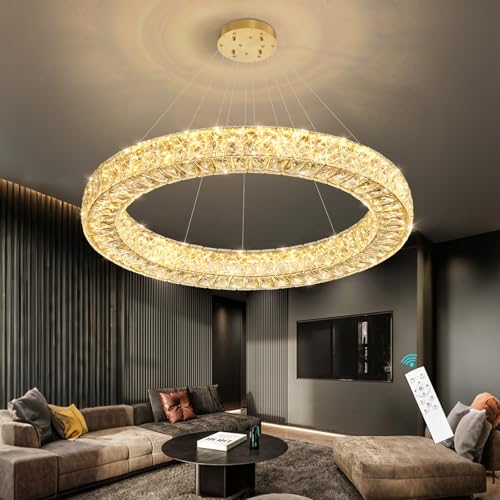 Modern Chandelier Glam Dimmable LED Crystal Chandeliers Luxury Remote Ceiling Pendants Lighting Fixtures for Dining Room Bedroom Living Room Gold