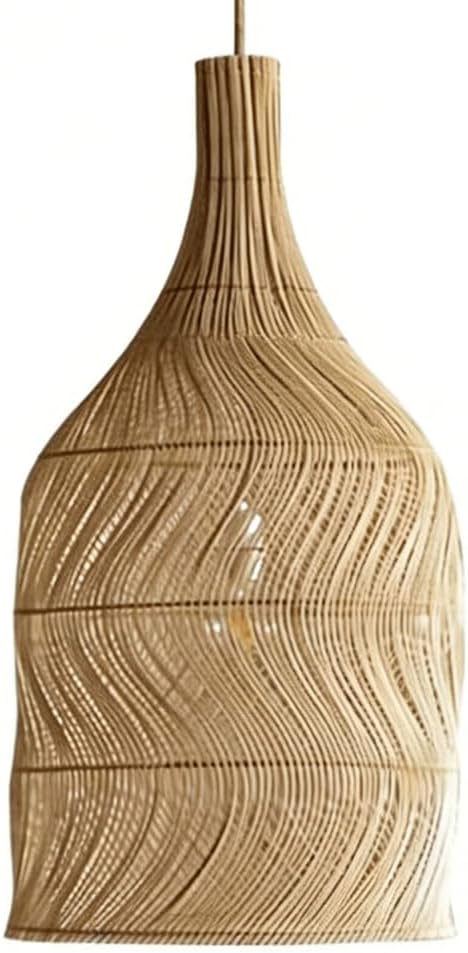 Wabi-Sabi Style Rattan Pendant Light, Handwoven Bottle Shape Hanging Lamp, Natural Bohemian Style Bedroom Hanging Light Fixture with E27 Base for Tea Room Living Room Bedroom Guesthouse