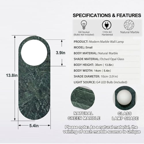 Modern Green Marble Wall Sconce