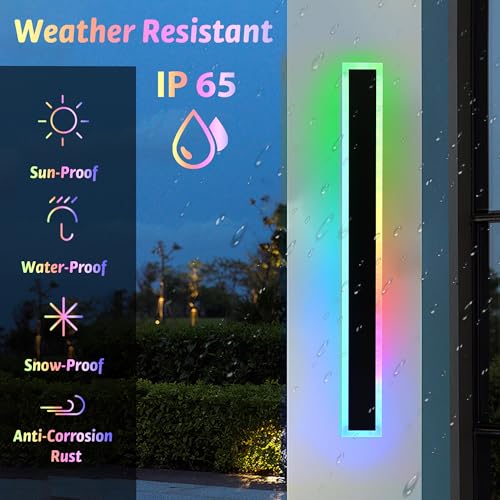 2 Packs 24in Long Outdoor RGB LED Wall Lights Black 5.1in Wide (2 Count)