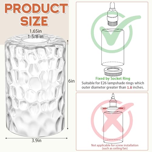 3 Pcs Clear Hammered Glass Lamp Shade 1 (3 Count)