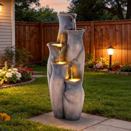 33" Faux Terracotta Vase Water Fountain Outdoor with Warm LED Lights