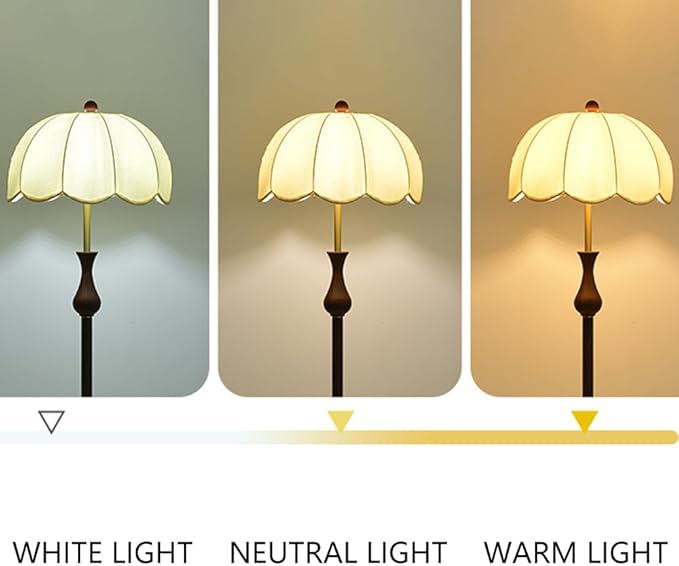 Wabi-sabi Fabric and Wood Grain Floor Lamp with E27 3-Color Dimmer - Modern Tall Lamp for Living Room, Reading Room, Bedroom, Dining Room