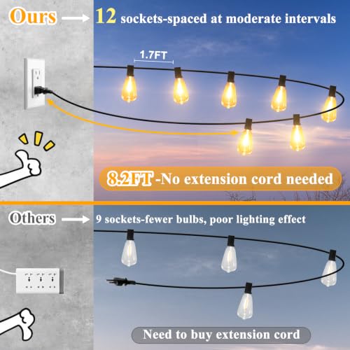 25FT Outdoor String Lights 13 Bulbs
