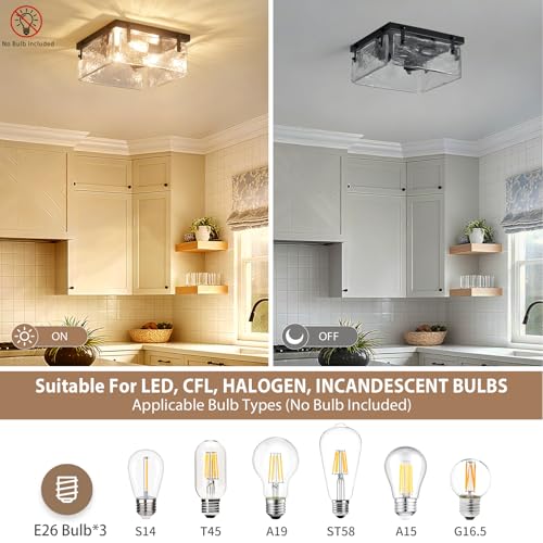 Square Glass Close to Ceiling Light Fixture Black Modern Farmhouse Flush Mount Ceiling 3
