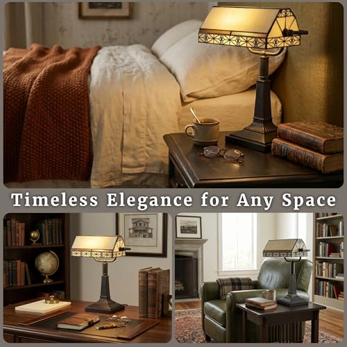 Tiffany Style Bankers Desk Lamp with Stained Glass Shade