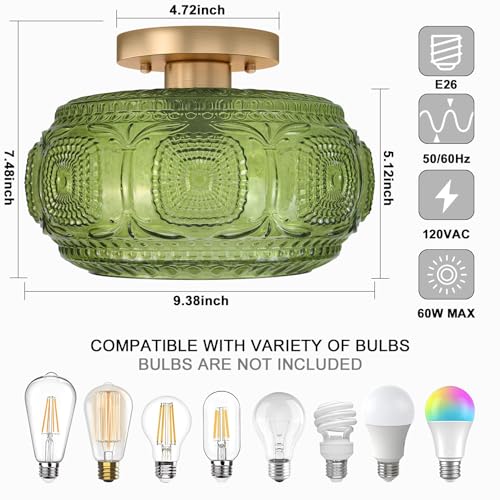 Art Deco Globe Glass Semi Flush Mount Ceiling Light Fixture