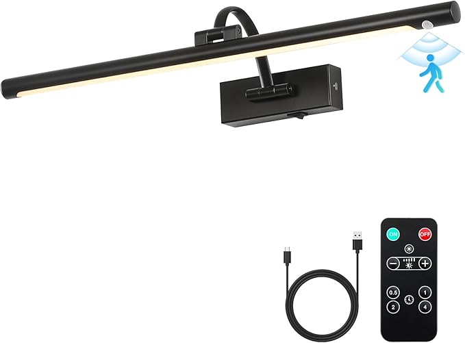 Wireless Black Picture Lights for Wall Motion Activated, Motion Sensor Gallery Lights Auto-Off Art Lights for Portraits Display 24 Inch 5W Warm White