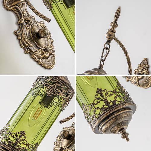 Antique Gothic Green Glass Wall Sconce for Bedroom