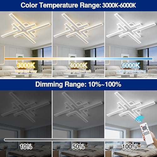 Modern LED Ceiling Lihgt with Remote Control Sputnik Flush Mount Ceiling Light Fixture 3 Color Dimmable White Chandelier for Kitchen Dining Room Living Room Bedroom